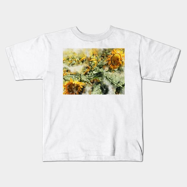 Abstract Sunflowers - Digital Watercolor Kids T-Shirt by ibadishi